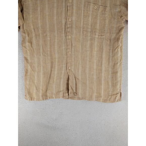 Bruno Shirt Mens XL Washable Linen Yellow Button Up Short Sleeve Pocket - Picture 10 of 16